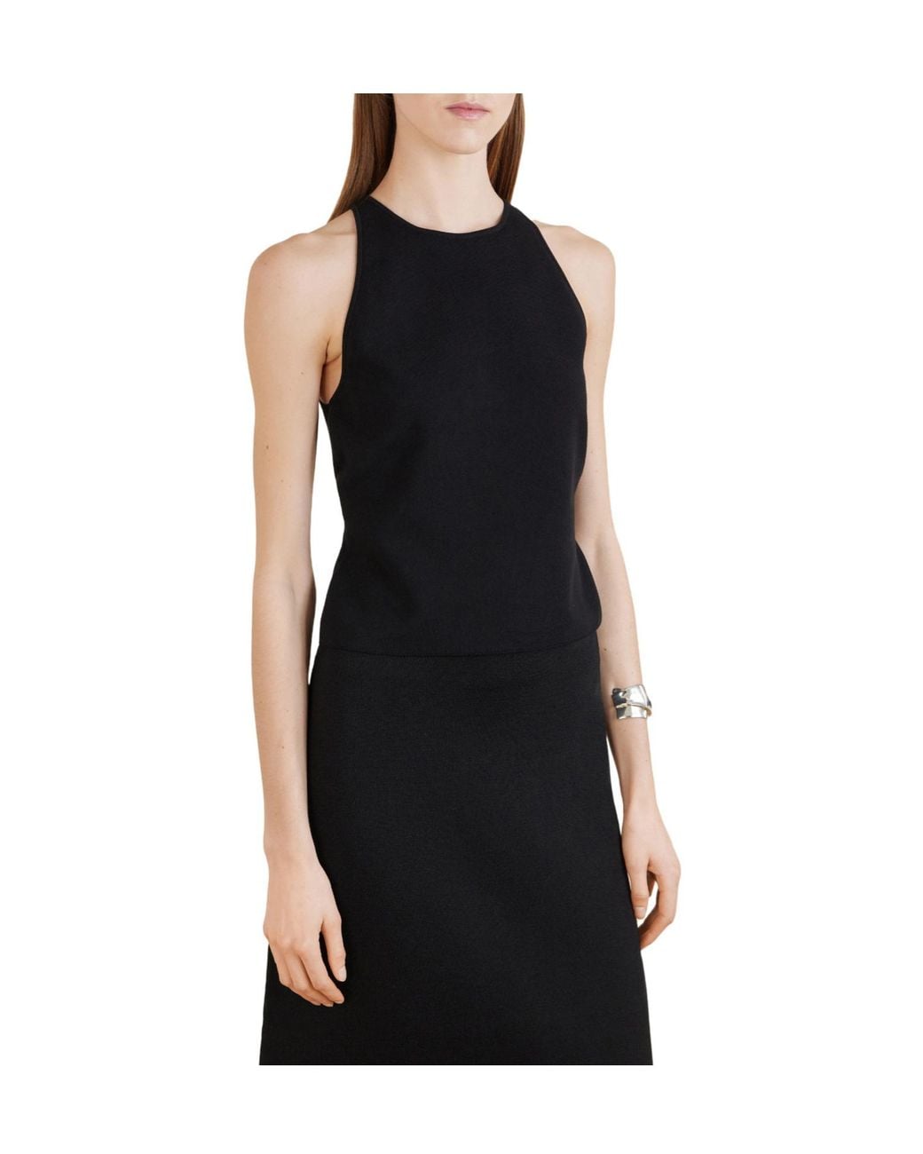 Carolina Herrera Black Cropped Ribbed-Knit Jersey Tank