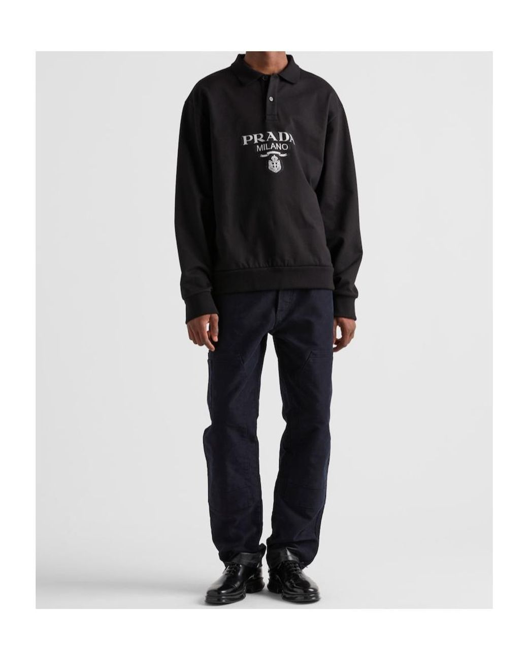 Prada Black Long-Sleeved Cotton Polo Shirt for men