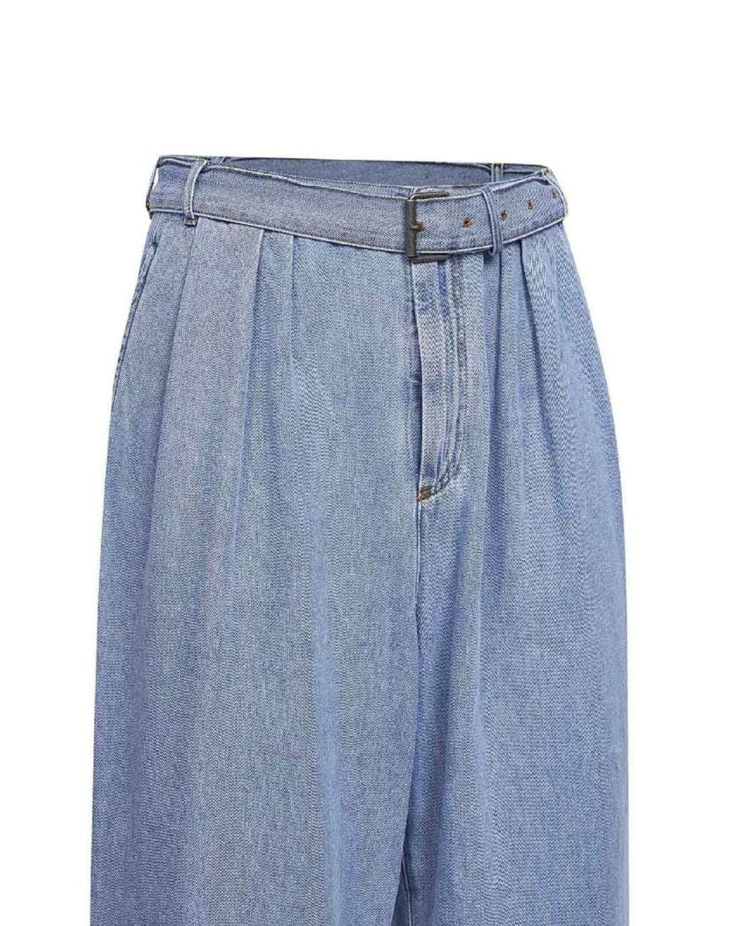 Dries Van Noten Blue Pleated Wide-Leg Jeans for men