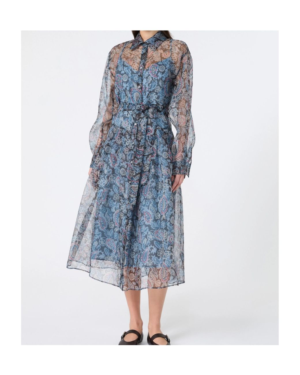 Weekend by Maxmara Blue Printed Silk Shirt Dress