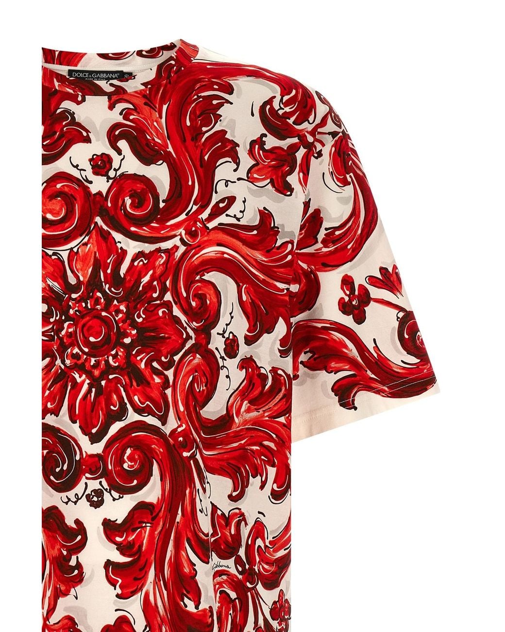 Dolce & Gabbana Red Cotton Majolica Print T-Shirt for men