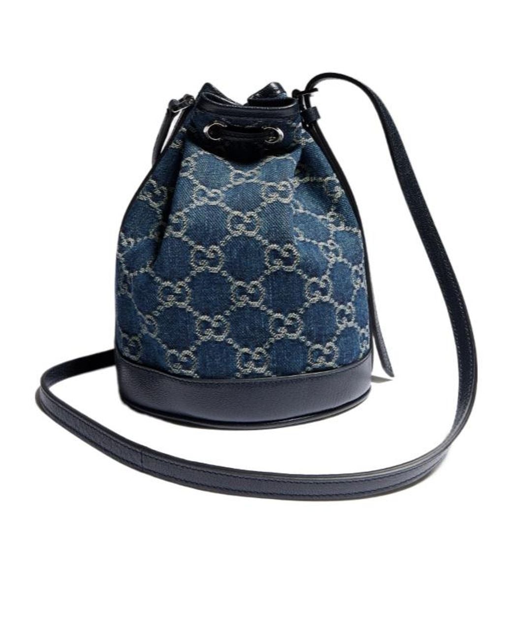 Gucci Blue Mini Bucket Bag With Plaque