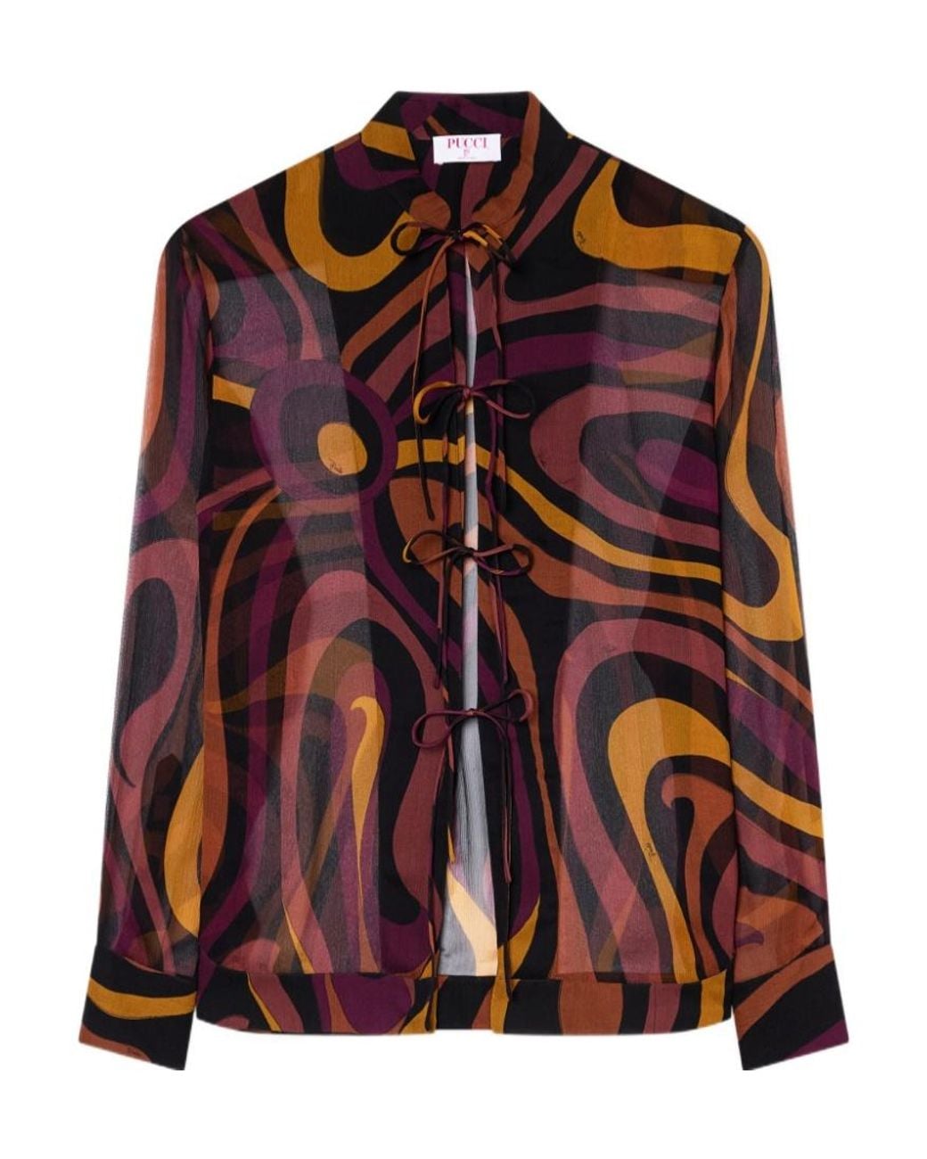 Emilio Pucci Red Pucci Marmo Print Lace-Up Sheer Shirt
