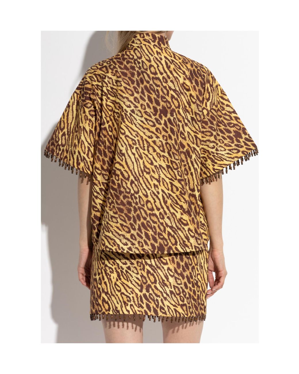 Zimmermann Natural Coco Leopard Printed Beaded Fringe Shirt