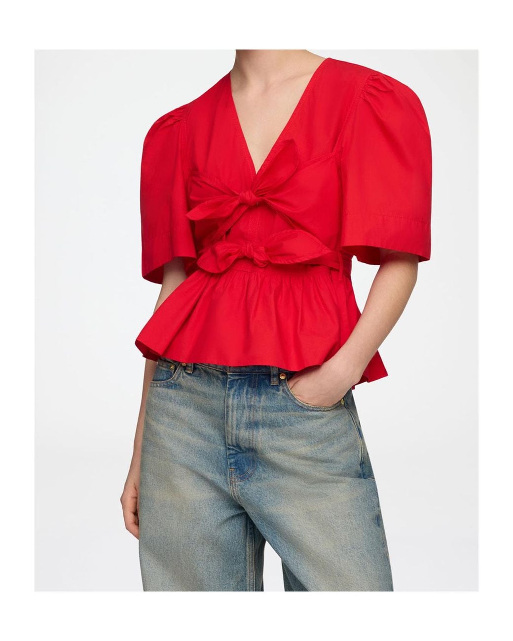 Ganni Red V-Neck Top