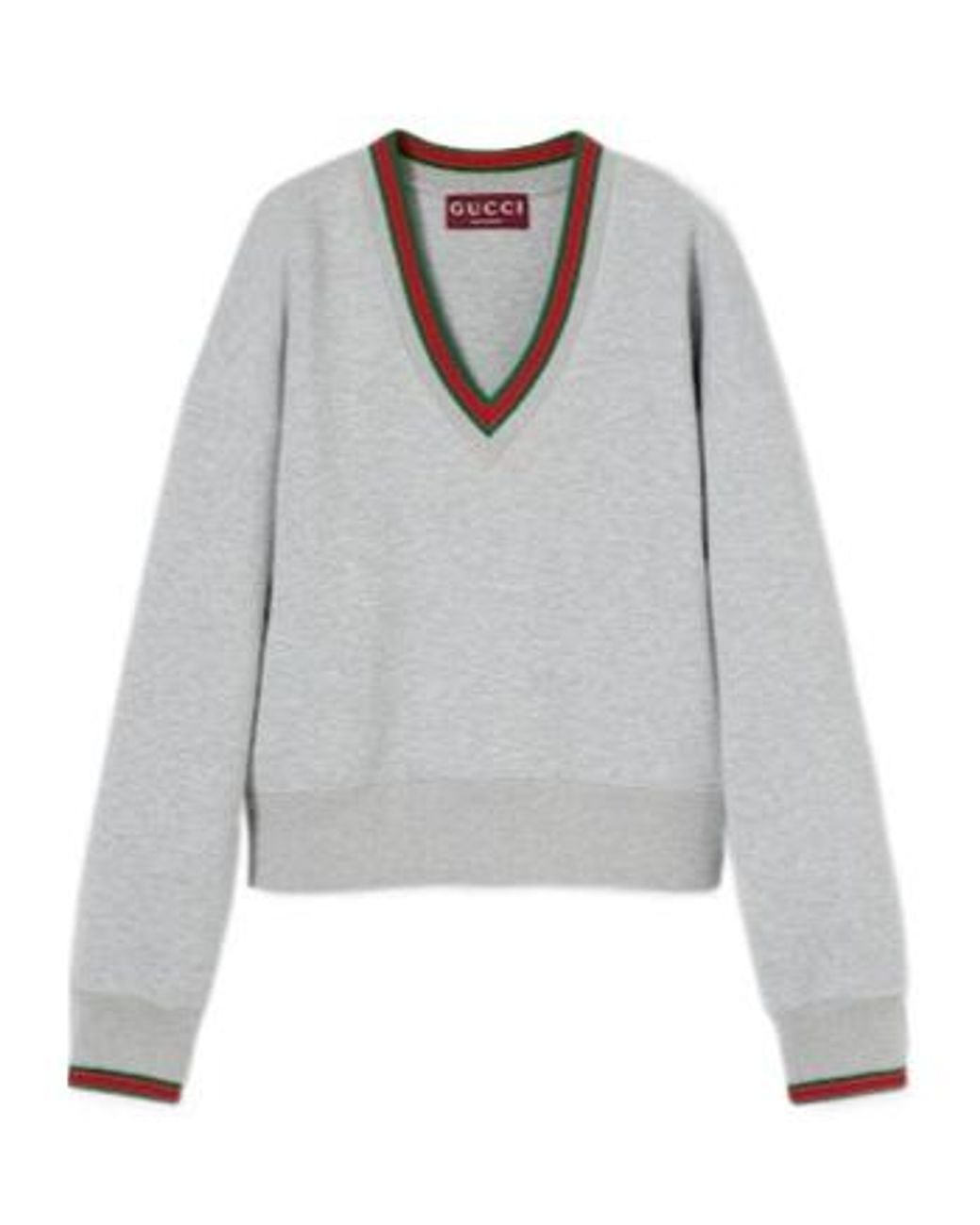 Gucci Gray Web Jersey V-Neck Sweatshirt