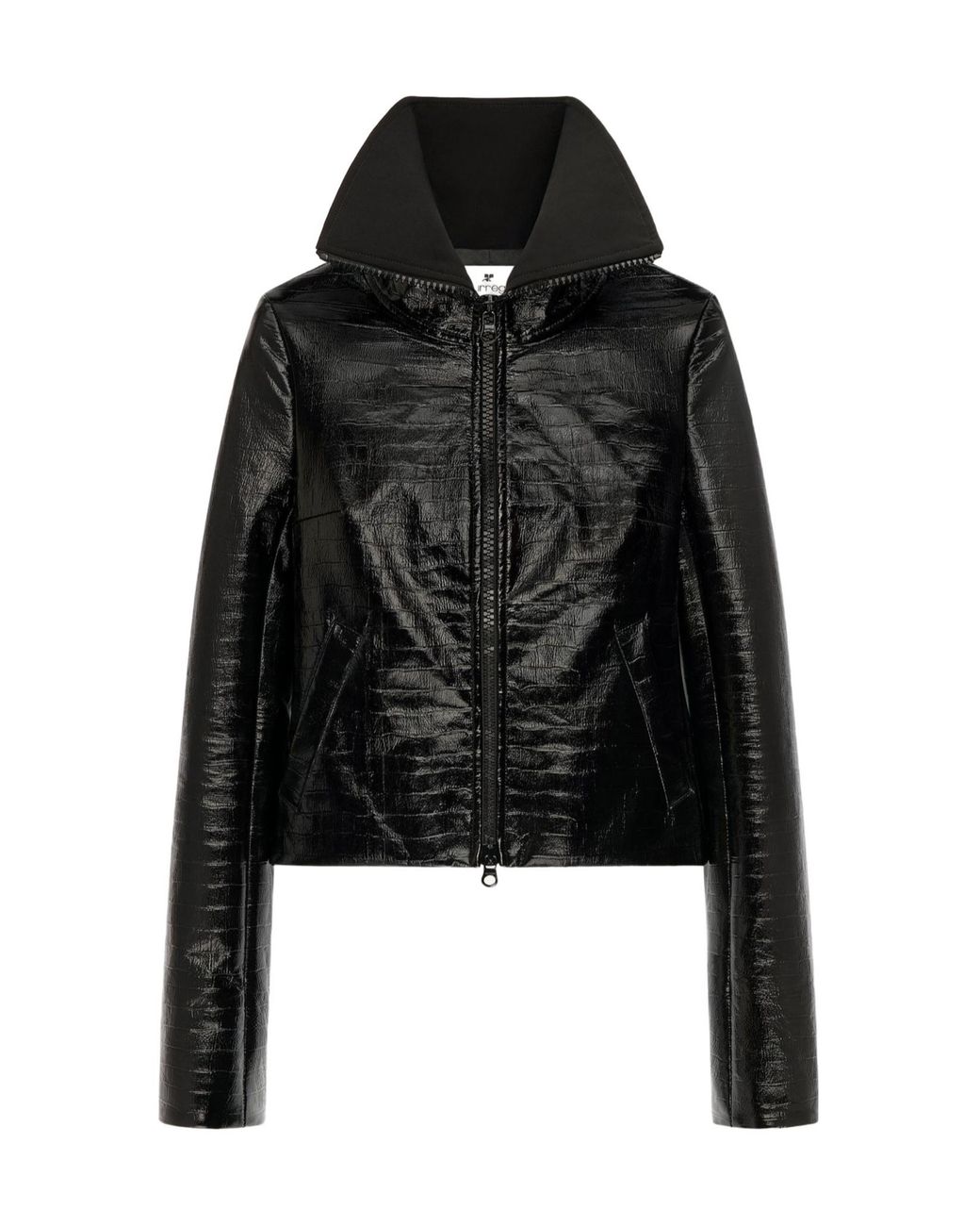 Courreges Black Croc-Embossed High-Neck Jacket