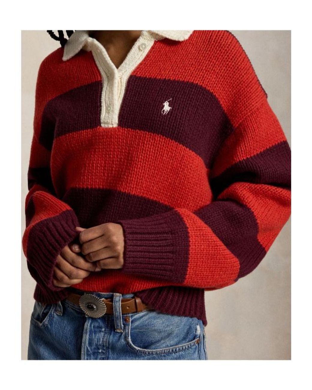 Polo Ralph Lauren Red Striped Wool-Blend Rugby Sweater