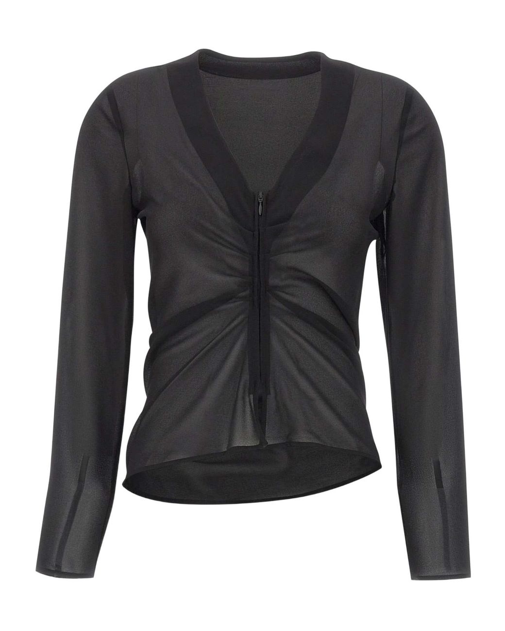 MM6 by Maison Margiela Black Gathered Chiffon V-Neck Top
