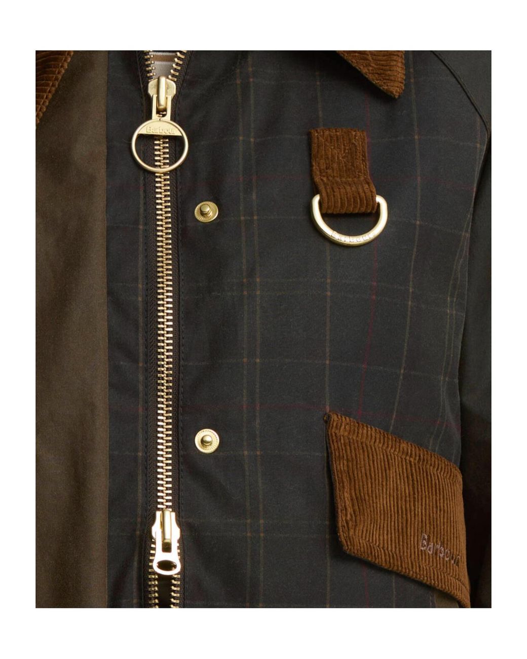 Barbour Brown Irene Check-Pattern Corduroy-Collar Jacket