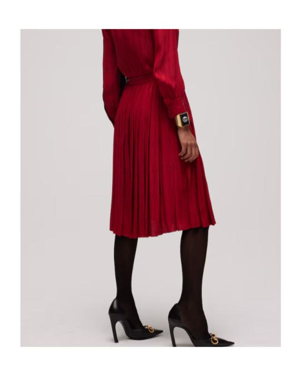 Gucci Red Interlocking G Chain Jacquard Midi Skirt