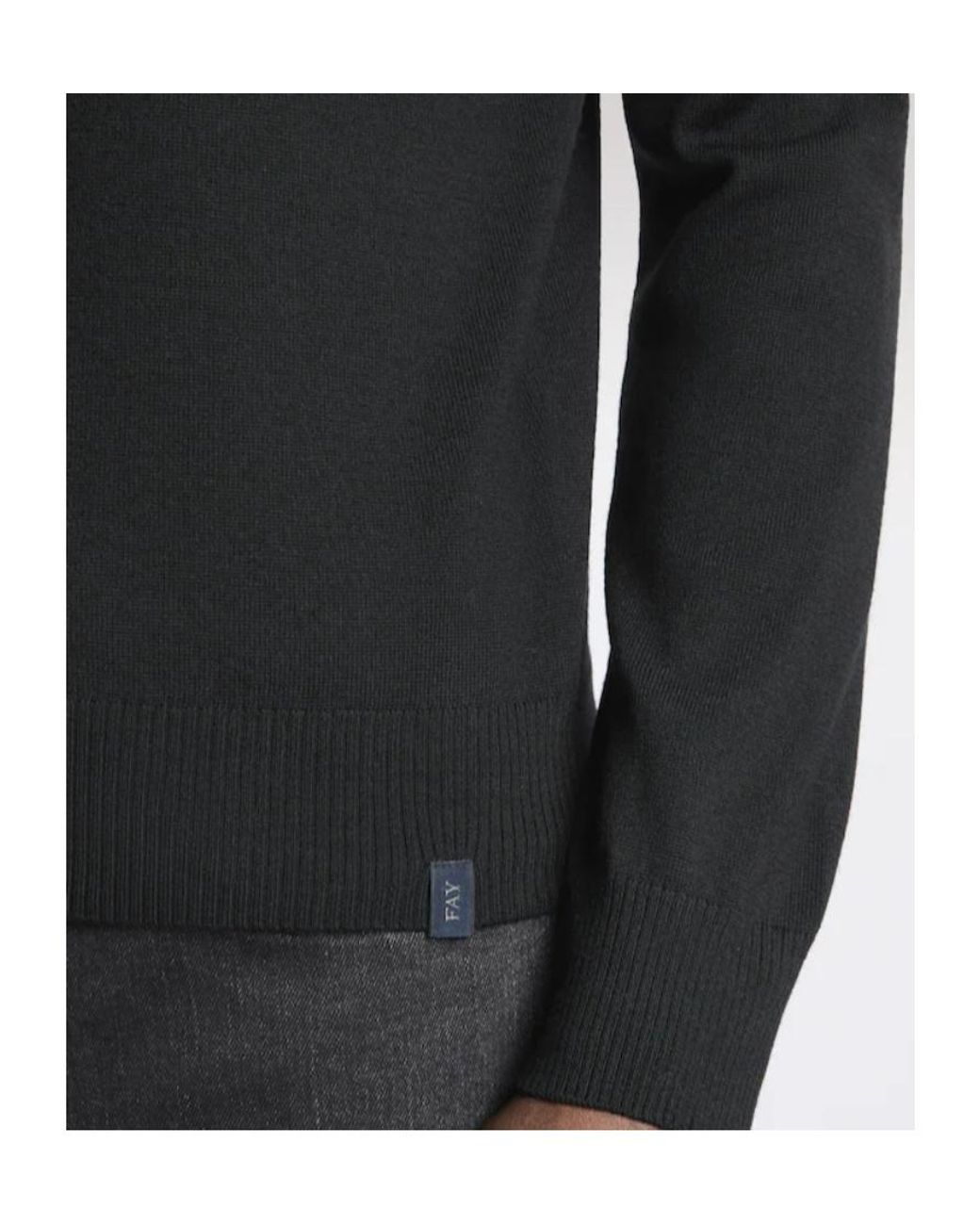 Fay Black Ribbed Turtleneck Knitted Sweater for men