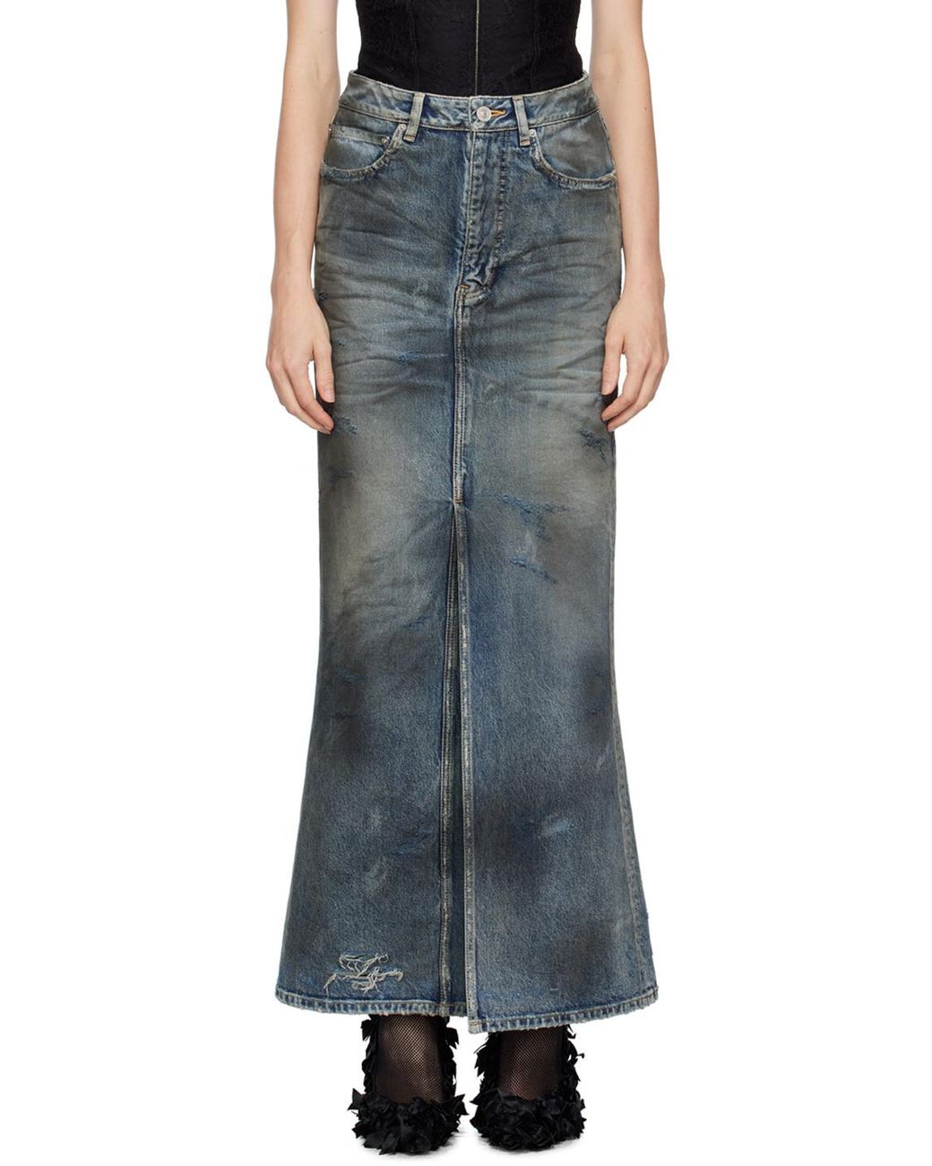 Balenciaga Gray Faded-Effect Maxi Skirt