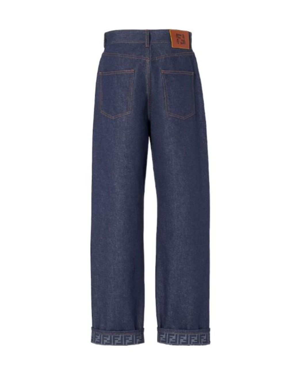 Fendi Blue Logo-Cuff Wide-Leg Jeans