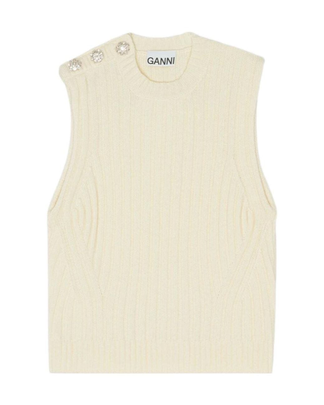 Ganni Natural Sleeveless Ribbed Vest