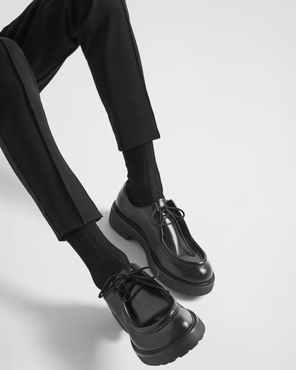 Prada Black Opaque Brushed Leather Lace-Up Shoes for men