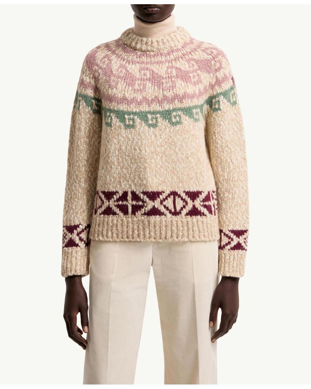 Moncler Natural Grenoble Jacquard Crew Neck Knitted Sweater