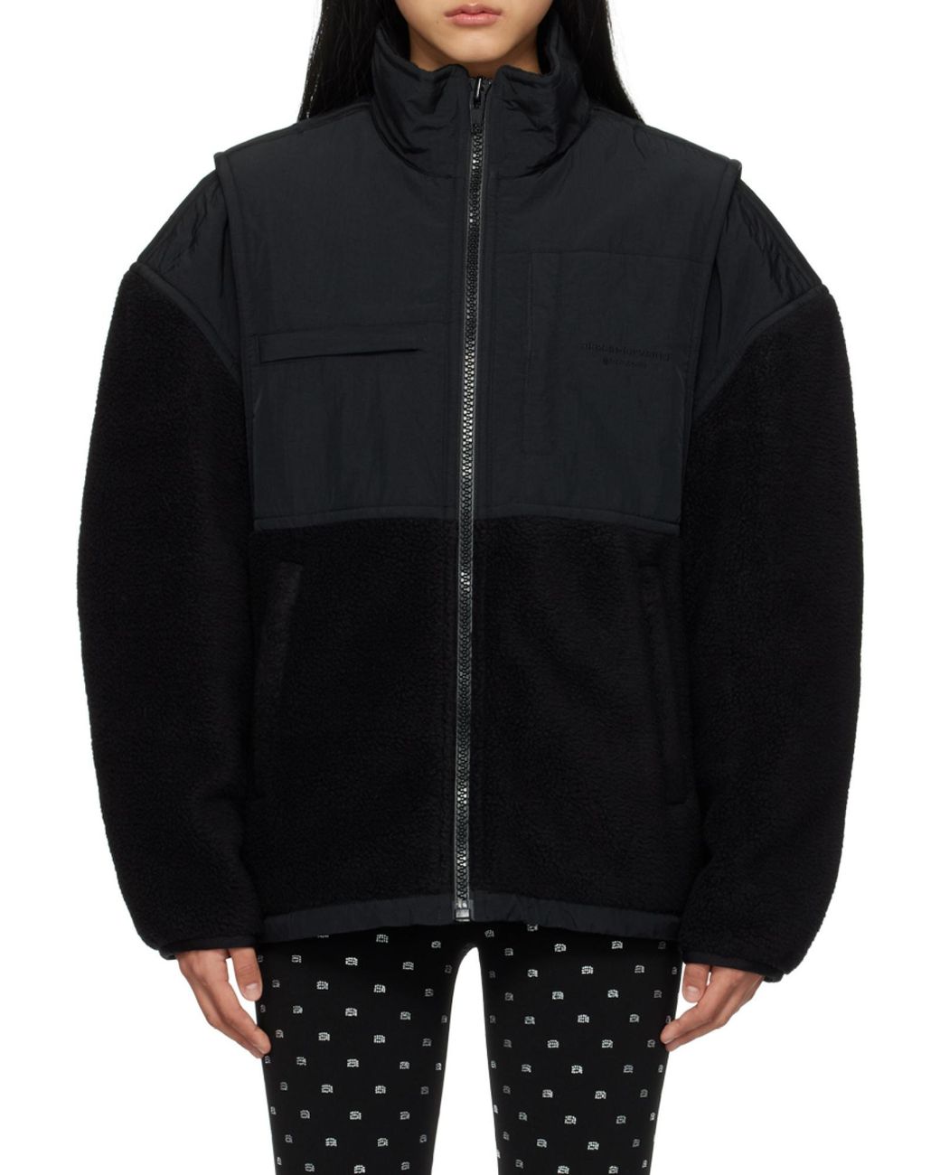 Alexander Wang Black Panelled Zip Fleece Jacket