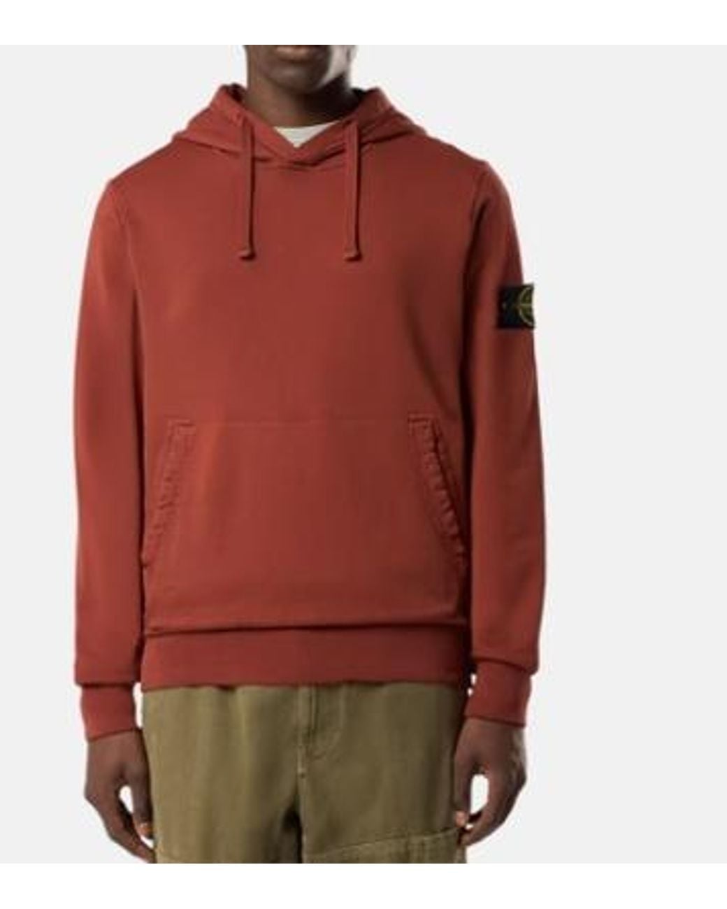 Stone Island Red Logo Patch Drawstring Hoodie for men