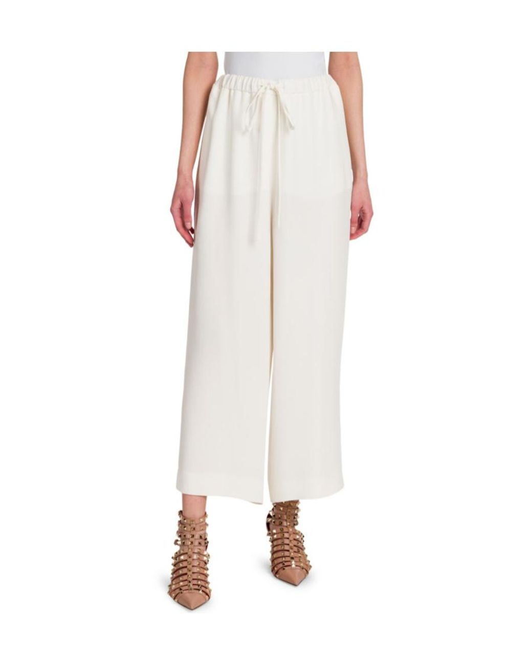 Valentino White Tied-Waist Wide-Leg Trousers