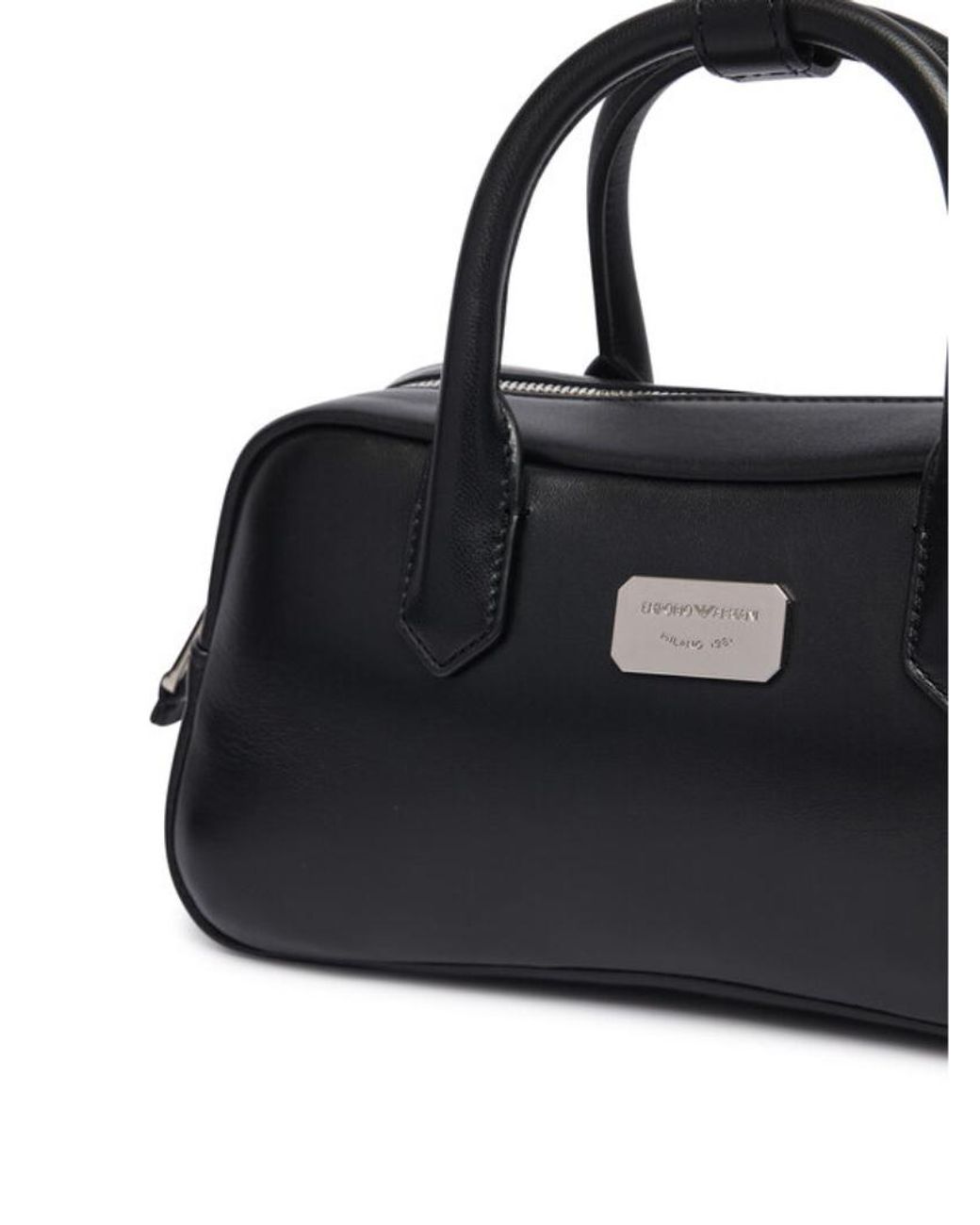 Emporio Armani Black Logo-Plaque Leather Tote Bag