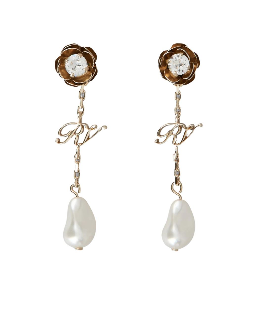 Roger Vivier White Rose Pearls Long Earrings