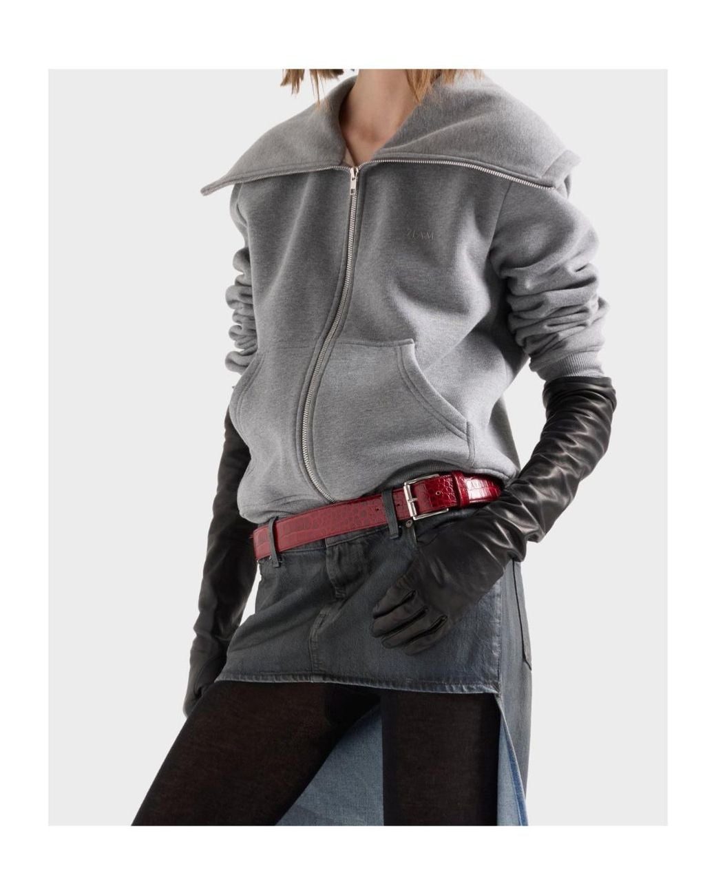 7 For All Mankind Gray Zip-Up Collar Hoodie
