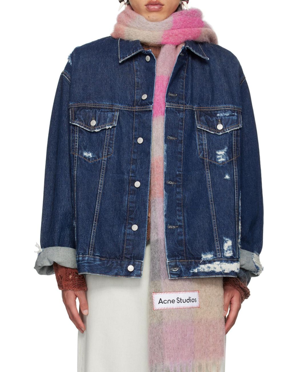 Acne Blue Relaxed Fit Distressed Denim Jacket for men