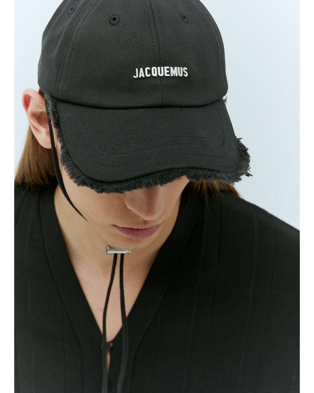 Jacquemus Black Logo Distressed-Trim Cap for men