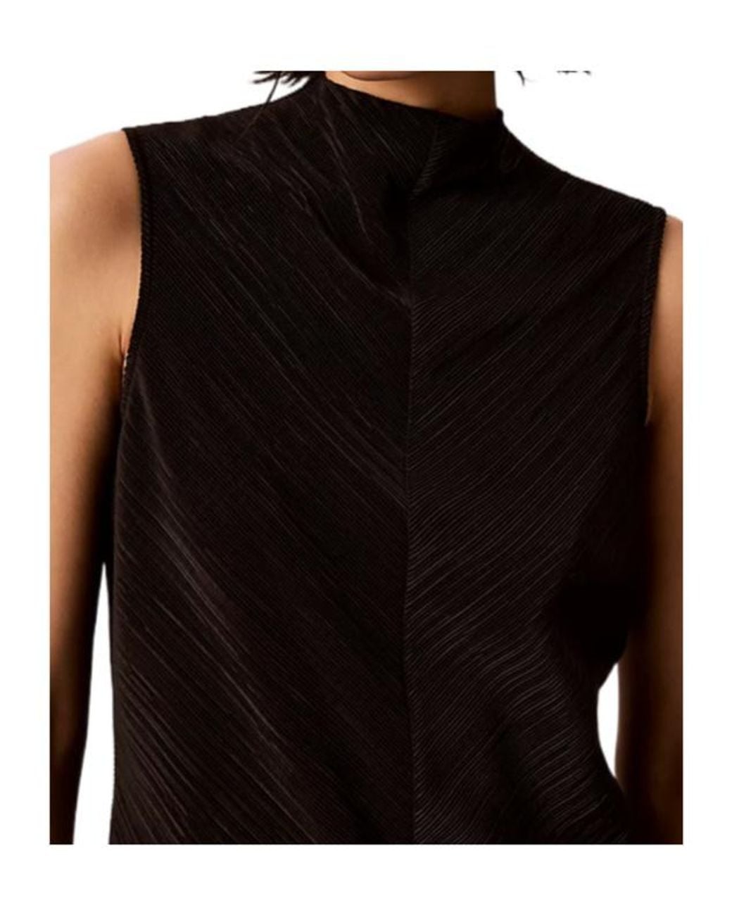 Calvin Klein Multicolor Plissé Mock Neck Sleeveless Top