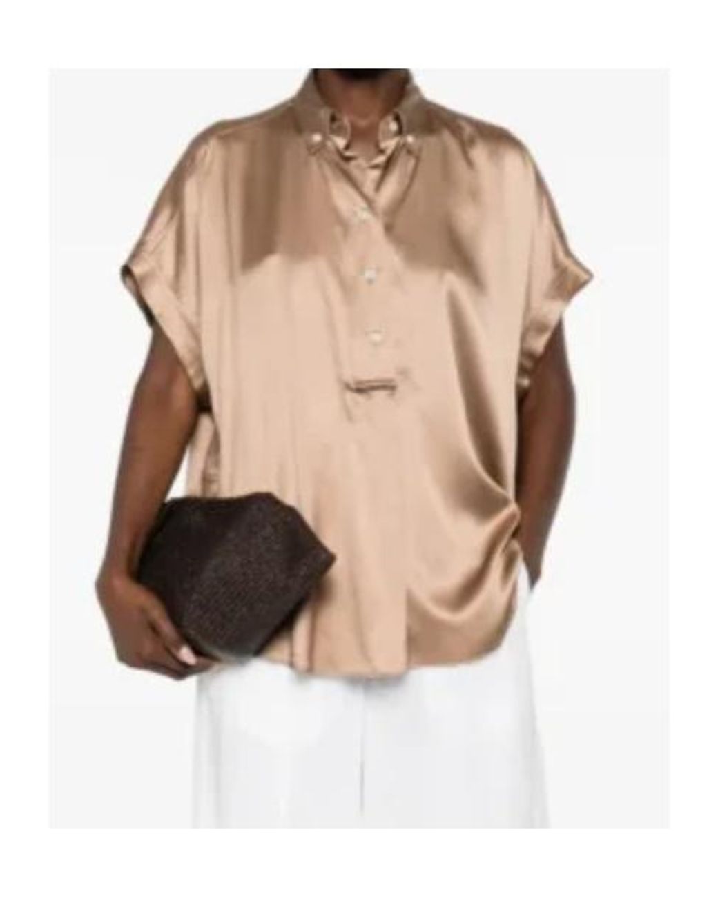 Brunello Cucinelli Natural Short-Sleeved Buttoned Blouse