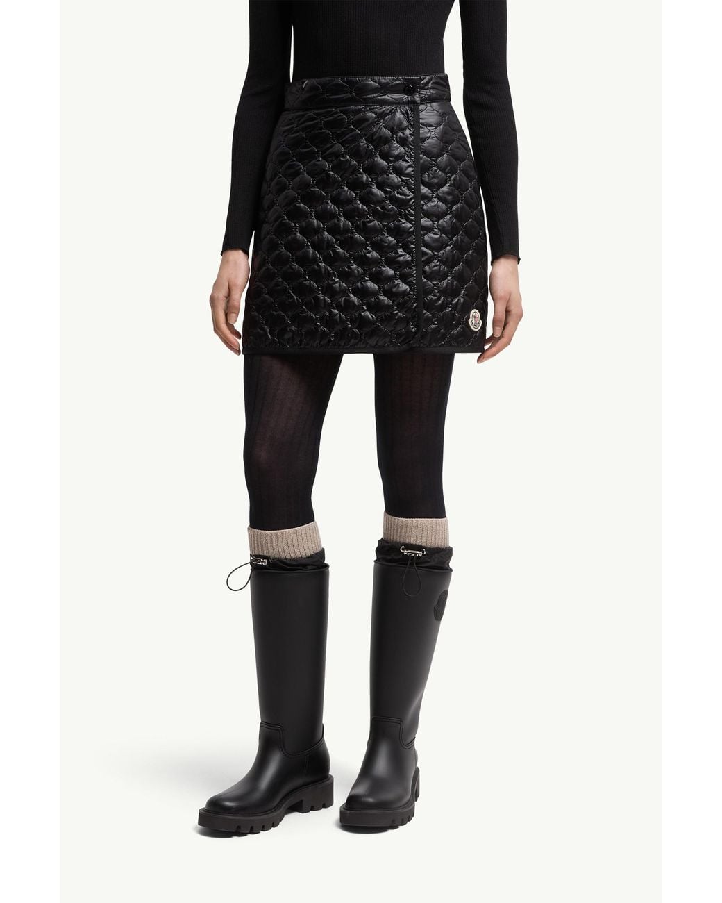 Moncler Black Logo Patch Quilted Skirt