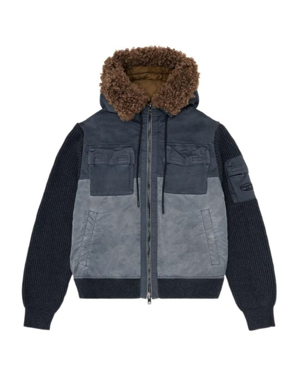 DIESEL Blue W Dells Panelled Hooded Jacket for men