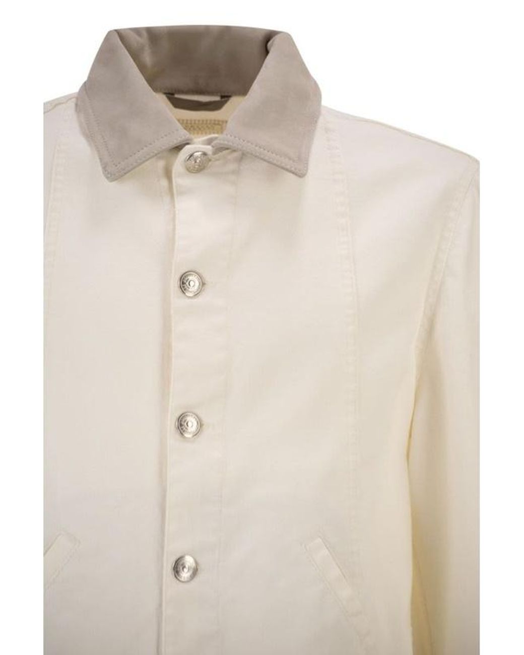 Brunello Cucinelli White Buttoned Denim Jacket for men
