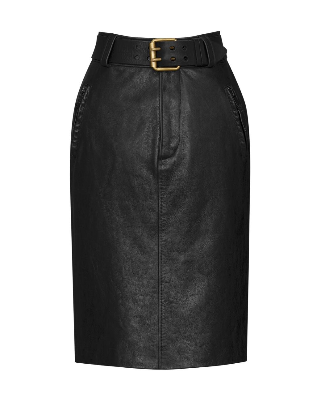 Saint Laurent Black High Waisted Creased Pencil Skirt