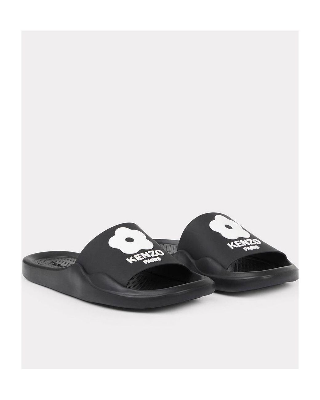 KENZO Black Logo Patch Open Toe Slides