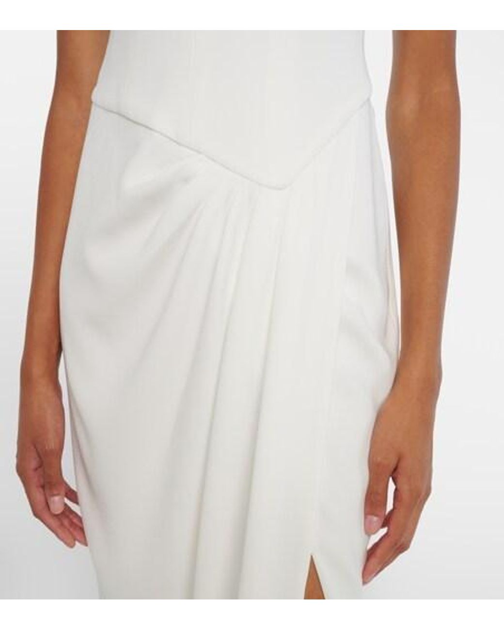 Alex Perry White Bridal Draped Off-Shoulder Crepe Corset Gown