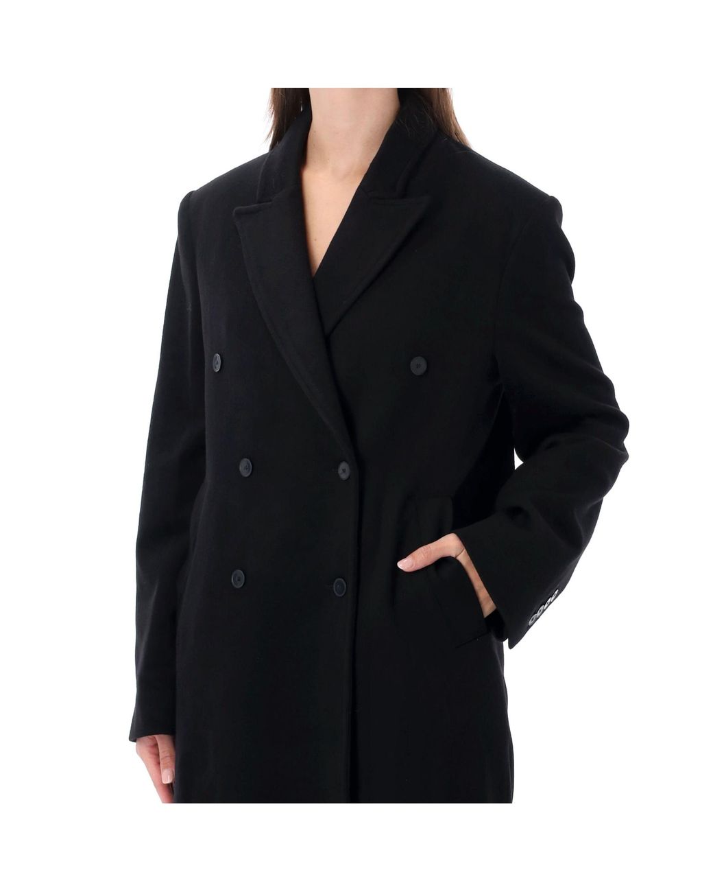 Loulou de Saison Black Double-Breasted Peak-Lapel Coat