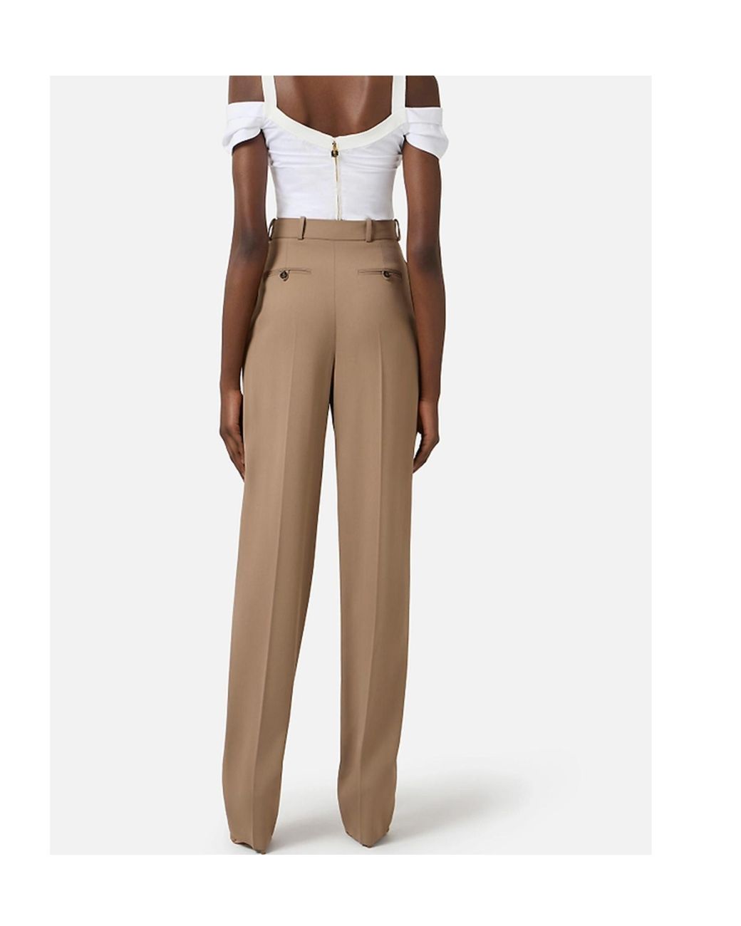 Elisabetta Franchi Natural Pleated Tailored Pants