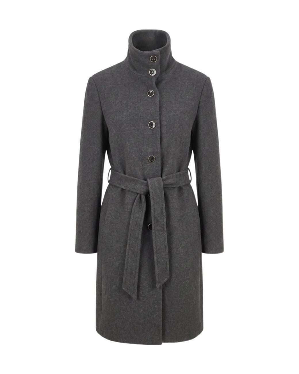 Pinko Gray Wool-Blend Coat With High Neck And Belt