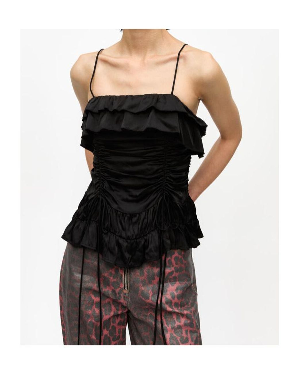 Ganni Satin Slip Top in Black | Lyst