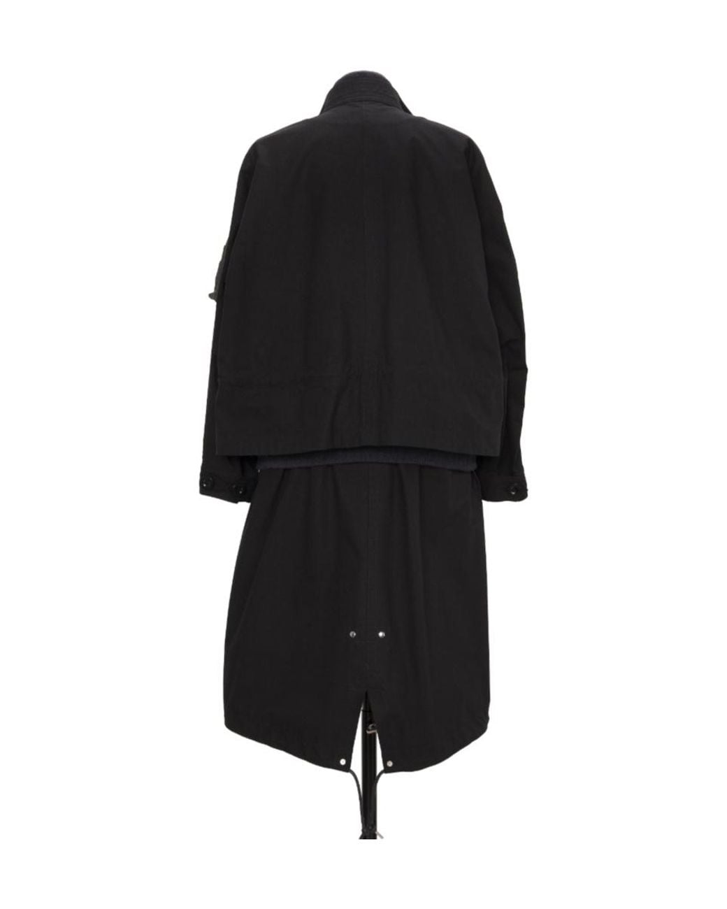 Sacai Black Drawstring High-Neck Layered Coat for men