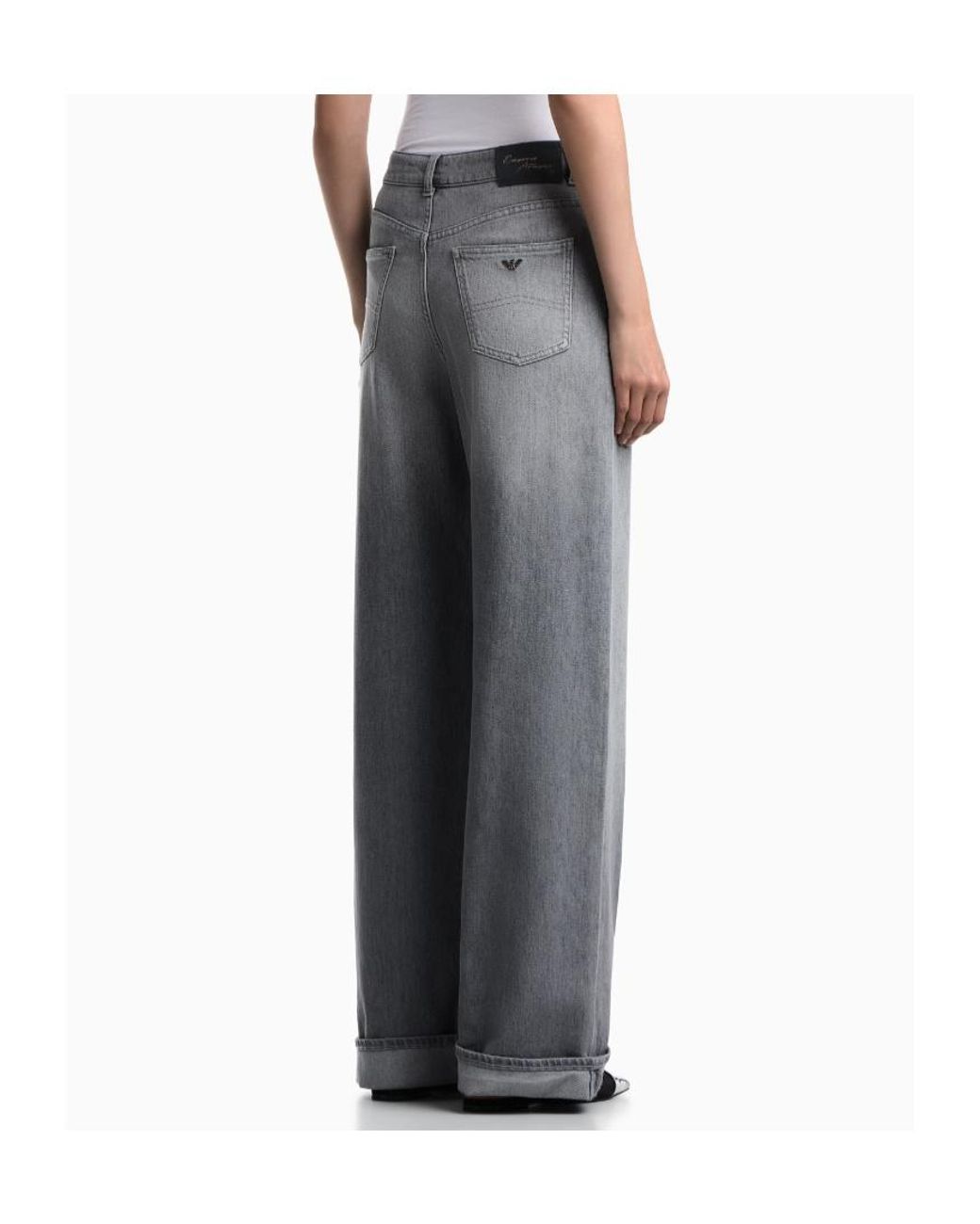 Emporio Armani Gray Logo-Plaque Turn-Up Jeans