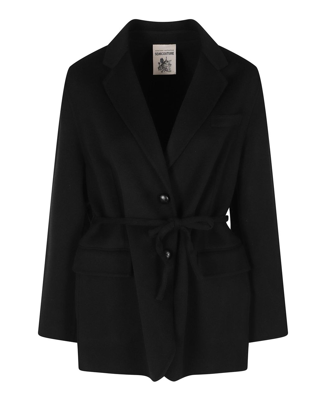 Semicouture Black Belted Wool Coat