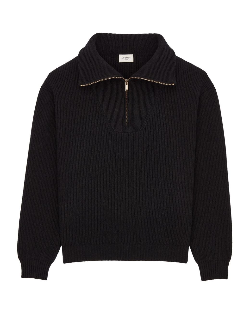 Saint Laurent Black Half-Zip Rib-Knit Jumper for men
