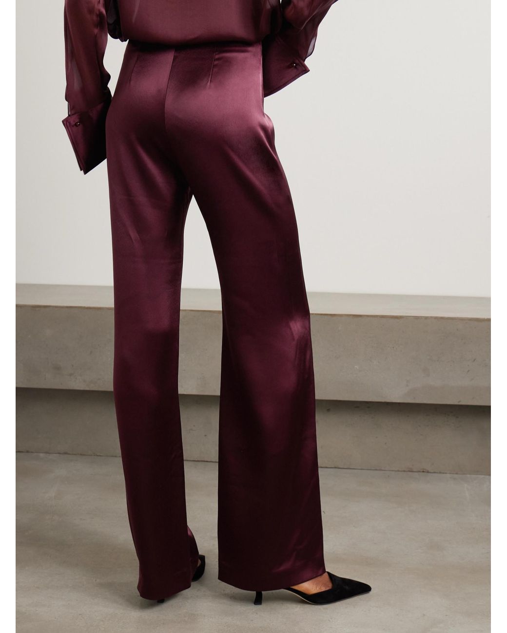 Galvan Red Satin Wide-Leg Pants