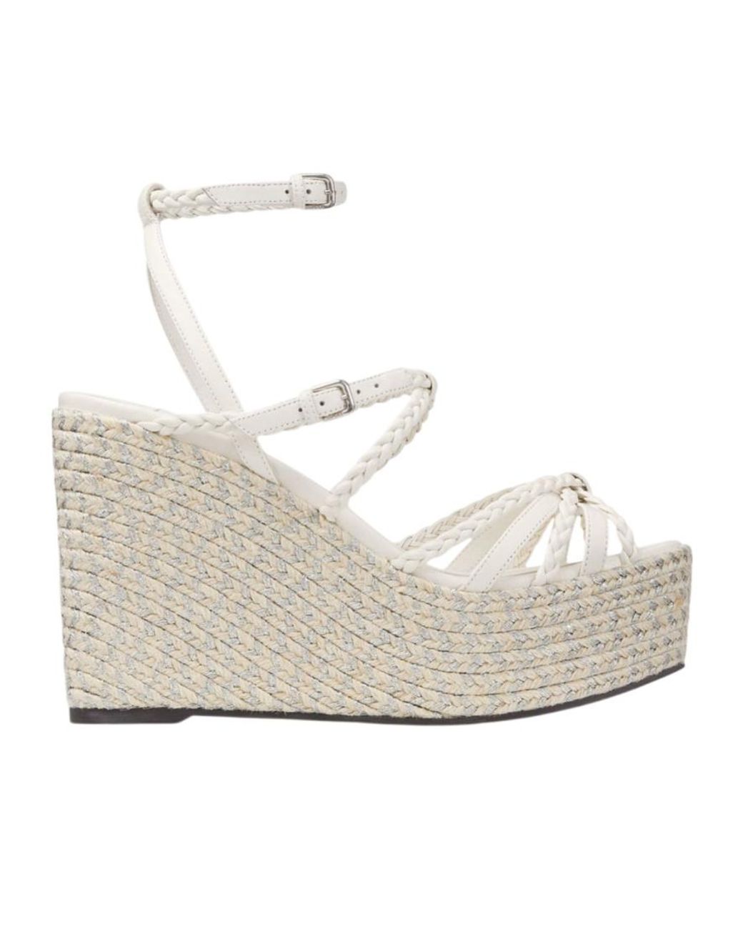 Jimmy Choo White Nyra 100 Leather Wedge Sandals