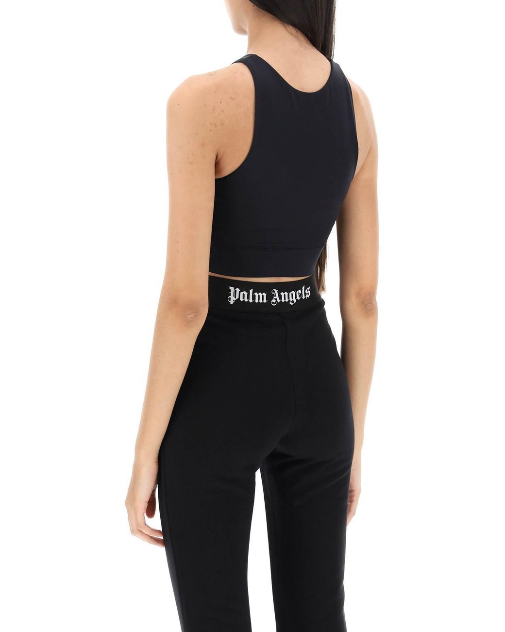Palm Angels Black Logo Printed Sleeveless Crop Top
