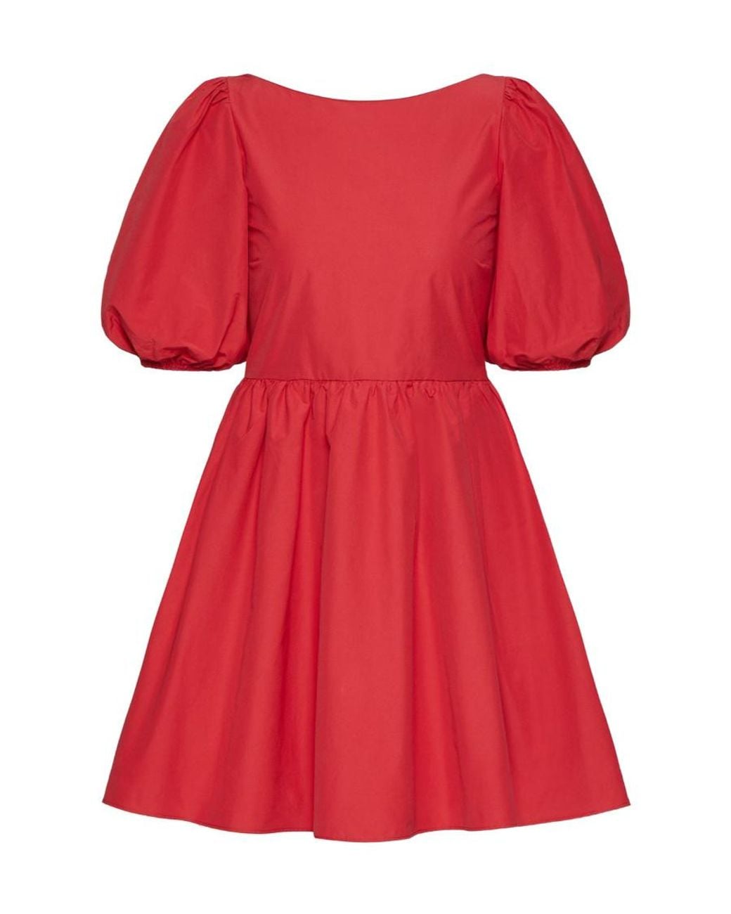 RED Valentino Red Taffeta Puff Sleeved Dress
