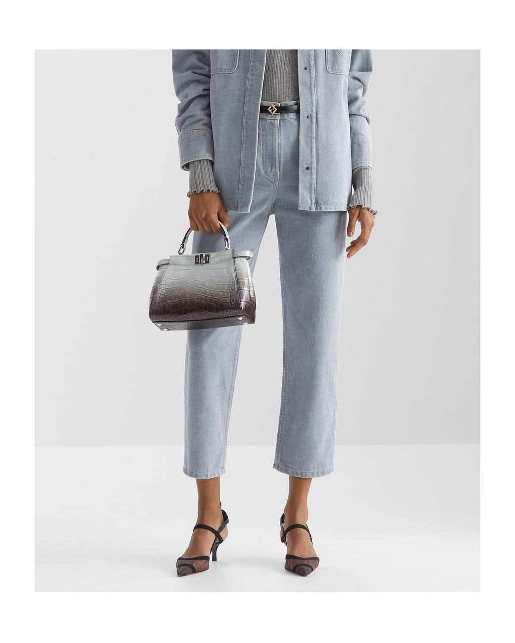 Fendi Blue Logo Detailed Straight-Leg Jeans